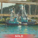 Curt Walters Island Chief Seattle Washington boat fishing pier ocean lake seascape impressionistic oil painting SOLD