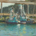 Curt Walters Island Chief Seattle Washington boat fishing pier ocean lake seascape impressionistic oil painting