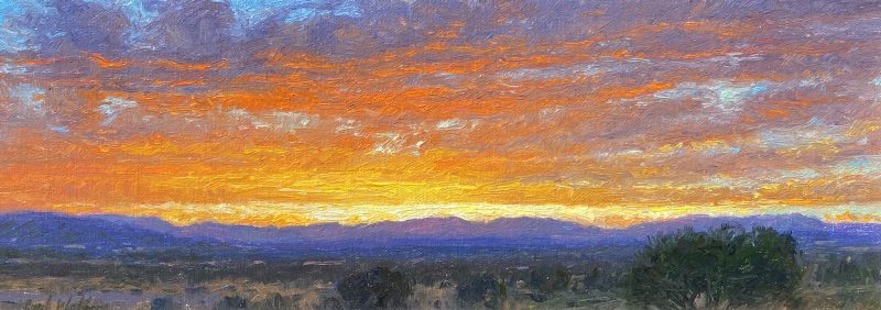 Curt Walters Sunset Over Mingus clouds colorful sky purple mountains majesty western landscape oil painting