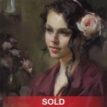 daniel gerhartz english rose female figure figurative portrait oil painting flowers rose sold