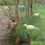 Spring Kerry's Creek duck goose geese stream river landscape wildlife oil painting