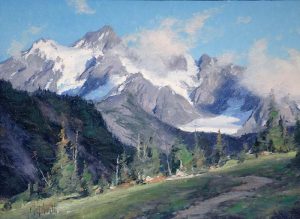 matt smith light play over shuksan snow cover peak majestic mountain landscape oil painting