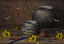 robert peters autumn of the ancients native american still life oil painting relics artifacts
