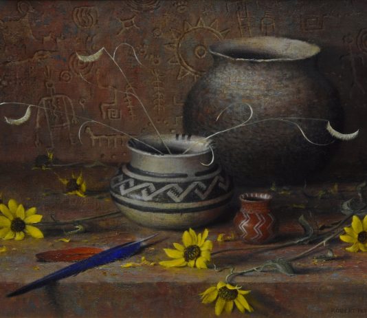 robert peters autumn of the ancients native american still life oil painting relics artifacts