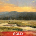 Robert Peters Calm Was The Day buffalo bison Jackson Hole Snake River Wyoming sunset river stream landscape oil painting sold