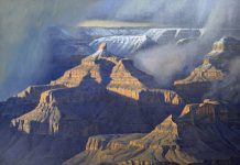Robert Peters February Veil Grand Canyon western landscape oil painting National Park ice rock Colorado River
