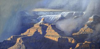 Robert Peters February Veil Grand Canyon western landscape oil painting National Park ice rock Colorado River