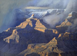 Robert Peters February Veil Grand Canyon western landscape oil painting National Park ice rock Colorado River