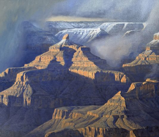 Robert Peters February Veil Grand Canyon western landscape oil painting National Park ice rock Colorado River