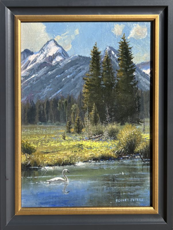 Robert Peters Living Waters Study duck geese heron swan wildlife landscape oil painting Tetons mountains pine trees framed ArtzCorp