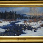 robert peters novembers allure snowy high mountain stream snow western landscape oil painting