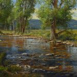 robert peters wandering shallows landscape stream river trees oil painting