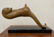 Tim Cherry Backstroke otter swimming ocean river stream wildlife bronze sculpture