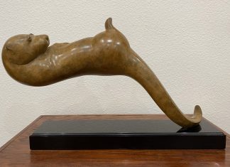 Tim Cherry Backstroke otter swimming ocean river stream wildlife bronze sculpture