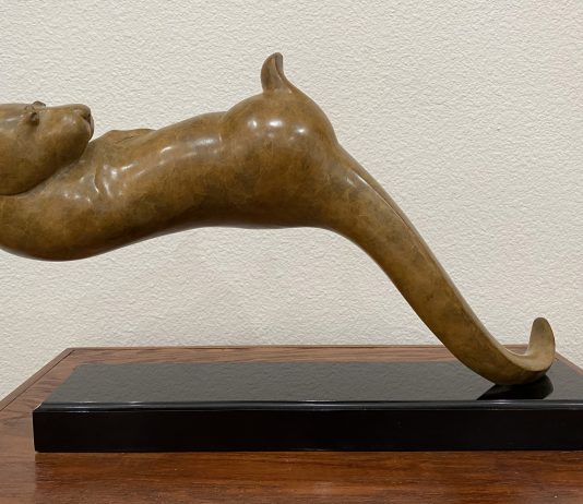 Tim Cherry Backstroke otter swimming ocean river stream wildlife bronze sculpture