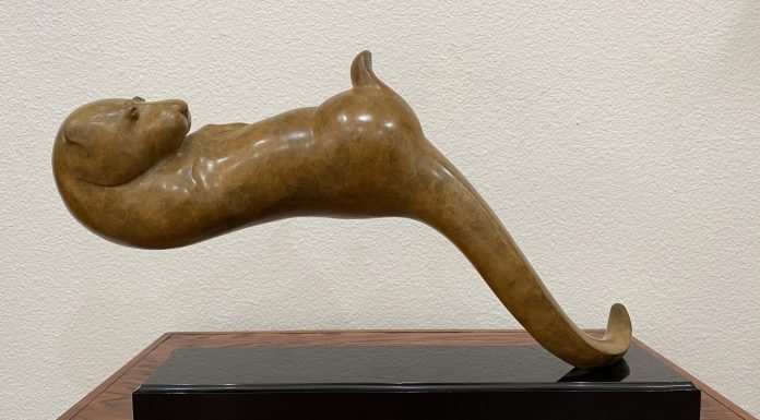 Tim Cherry Backstroke otter swimming ocean river stream wildlife bronze sculpture