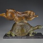 tim cherry by a nose rabbit tortoise wildlife bronze sculpture