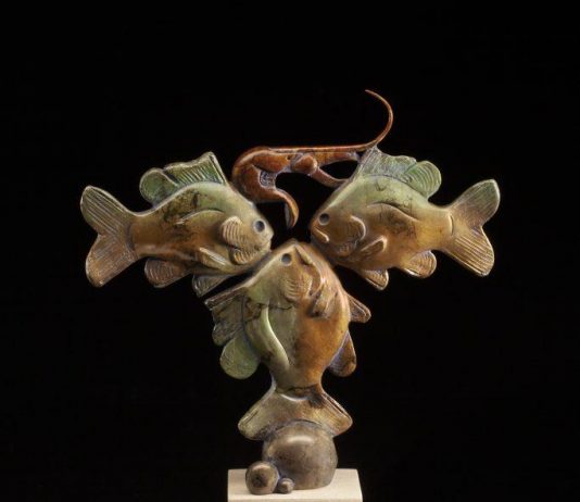 Tim Cherry Crawfish Conundrum sun fish crawdad contemporary wildlife bronze sculpture