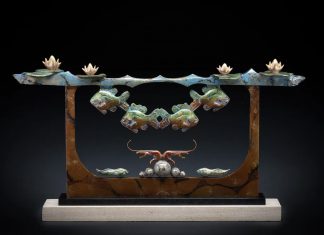 Tim Cherry Creek Mystique Crawfish Lily Pad Sunfish Tadpole river stream lake brook wildlife bronze sculpture