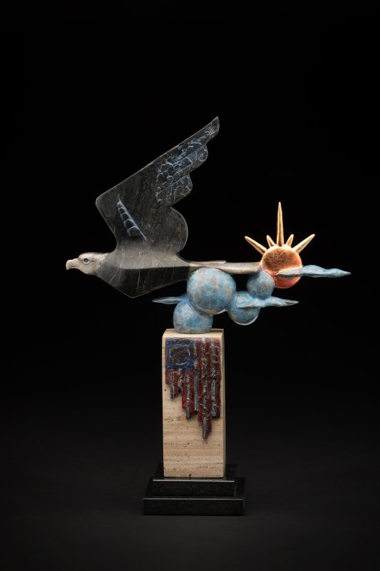 Tim Cherry Free Bird America celebration of 250 years patriotic bird sun America wildlife bronze sculpture side