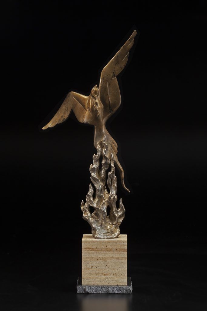 Tim Cherry From The Flames Phoenix bird rising from flame fire contemporary wildlife bronze sculpture