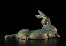 Tim Cherry Garden's Edge rabbit contemporary wildlife bronze sculpture
