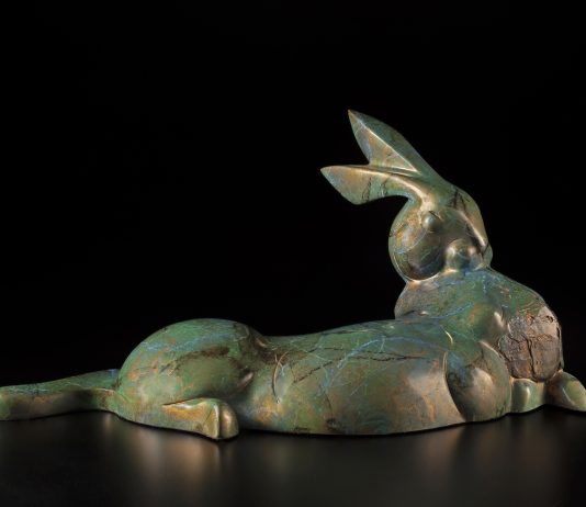 Tim Cherry Garden's Edge rabbit contemporary wildlife bronze sculpture