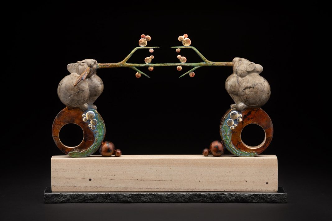 Tim Cherry Pika Pulls mouse mice wildlife bronze sculpture gold leaf