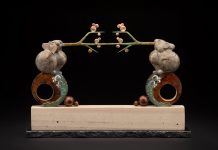 Tim Cherry Pika Pulls mouse mice wildlife bronze sculpture gold leaf