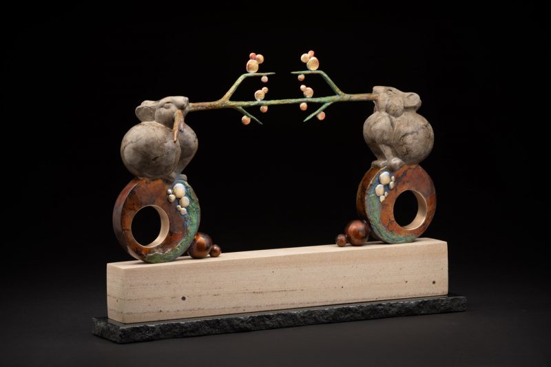 Tim Cherry Pika Pulls mouse mice wildlife bronze sculpture gold leaf side