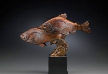 tim cherry river dance fish salmon bronze wildlife sculpture