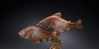 tim cherry river dance fish salmon bronze wildlife sculpture