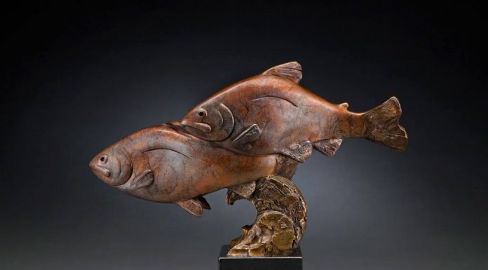 tim cherry river dance fish salmon bronze wildlife sculpture