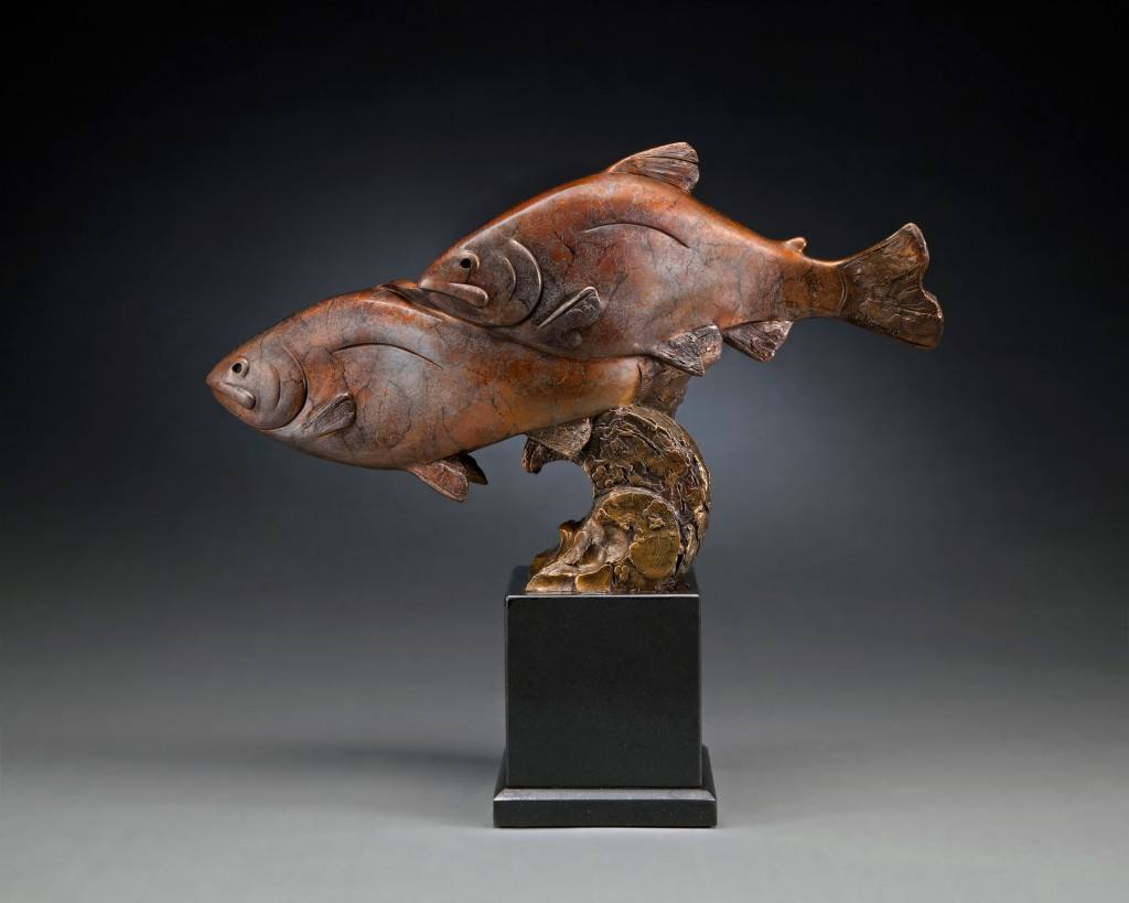 tim cherry river dance fish salmon bronze wildlife sculpture