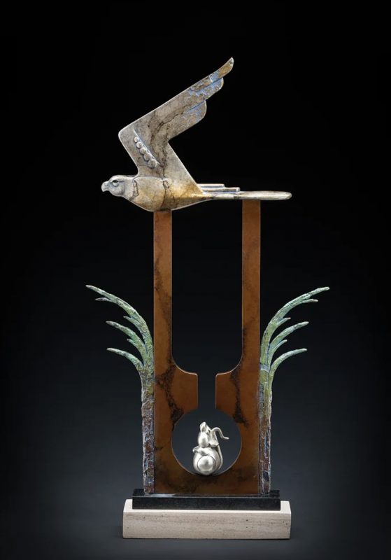 Tim Cherry The Danger From Above bird mouse hawk eagle wildlife bronze sculpture