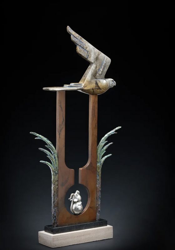 Tim Cherry The Danger From Above bird mouse hawk eagle wildlife bronze sculpture
