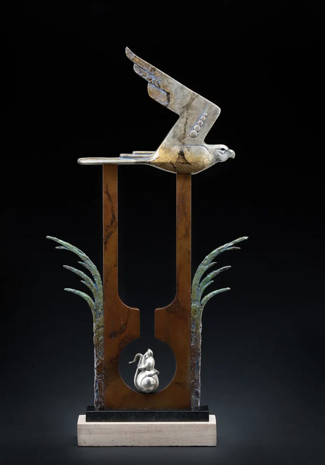 Tim Cherry The Danger From Above bird mouse hawk eagle wildlife bronze sculpture