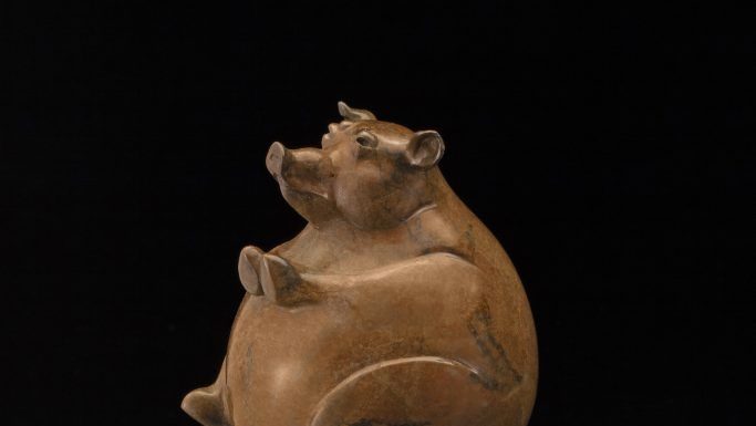 Tim Cherry Whole Hog pig contemporary wildlife bronze sculpture