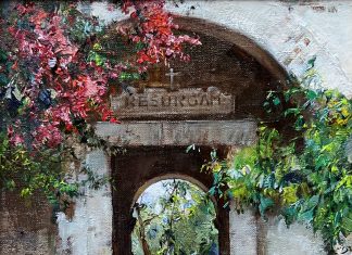 Cyrus Afsary Shrine Hallway San Juan Capistrano Mission church religion religious Jesus God Lord architecture architectural oil painting