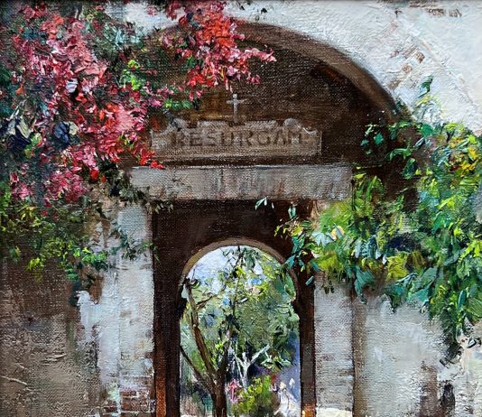 Cyrus Afsary Shrine Hallway San Juan Capistrano Mission church religion religious Jesus God Lord architecture architectural oil painting