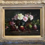 Cyrus Afsary Still Life With Carnations flower floral apple pear oil painting framed