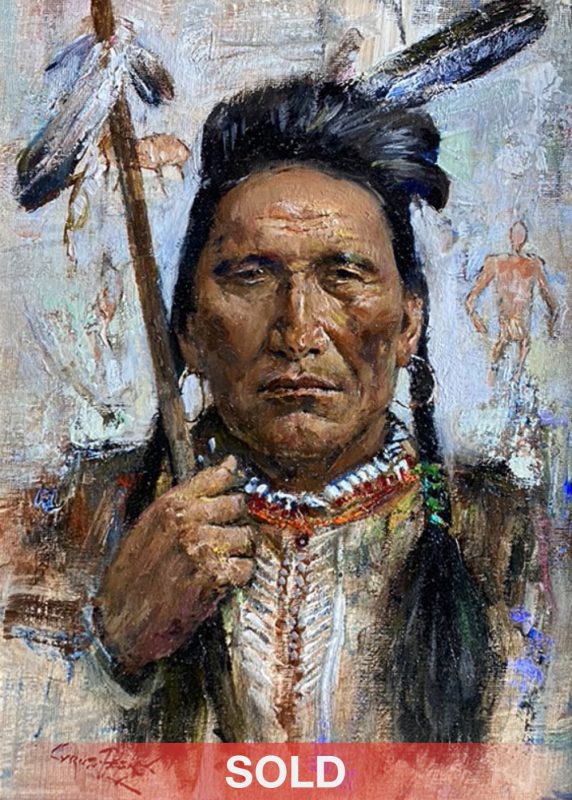 Cyrus Afsary Warrior Native American portrait western oil painting