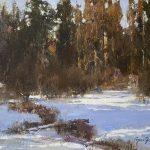 Cyrus Afsary Winter Light snow trees creek stream brook river western landscape oil painting