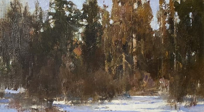 Cyrus Afsary Winter Light snow trees creek stream brook river western landscape oil painting