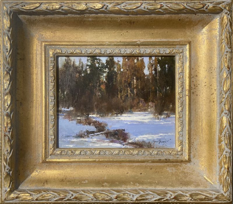 Cyrus Afsary Winter Light snow trees creek stream brook river western landscape oil painting framed