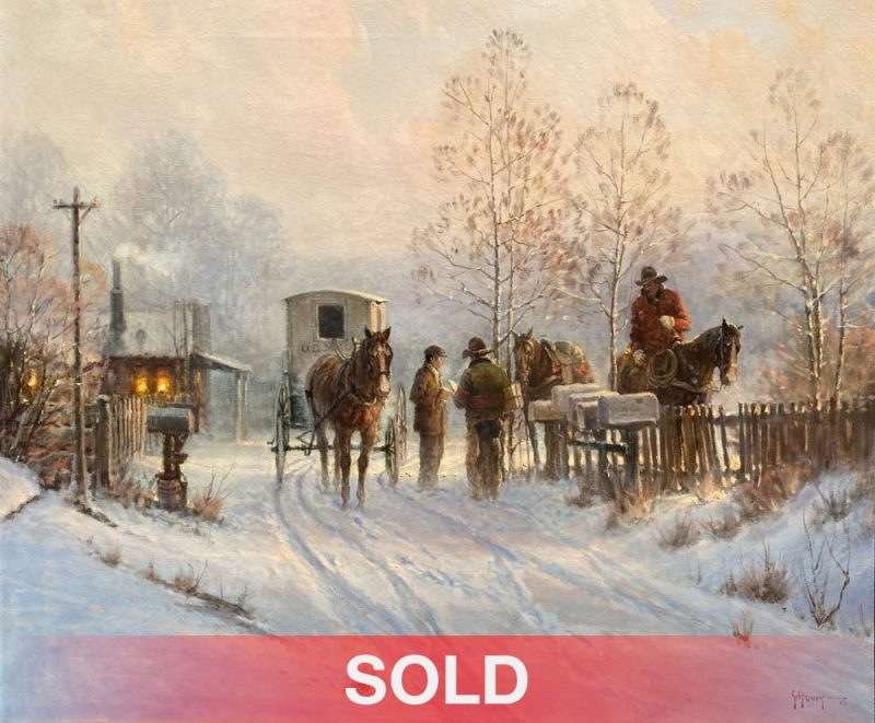 G. Harvey Gerald Harvey Jones The Rural Carrier US Postal Service cowboy horse western snow oil painting sold