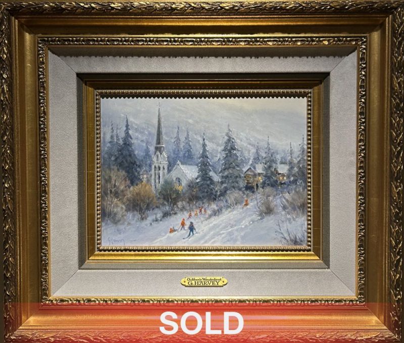 G. Harvey Childrens Wonderland church steeple religion Jesus snow play western oil painting