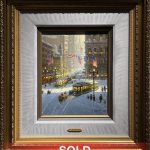 G. Harvey Trollies On Broadway New York city scene cable cars horses people snow western oil painting