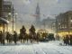 G. Harvey (1933-2017) G. Harvey "Snowy Tracks" Denver turn of century city scene cowboys horses street cars trolleys snow oil painting