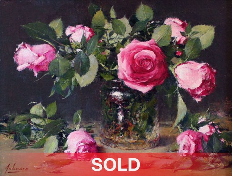 Robert Johnson Pink Roses still life oil painting sold